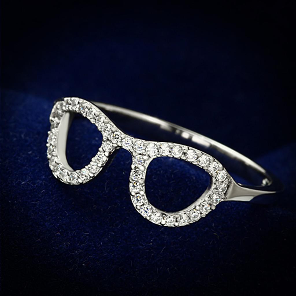 TS086 - Rhodium 925 Sterling Silver Ring with AAA Grade CZ  in Clear-0