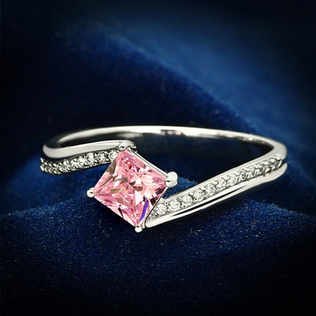 TS100 - Rhodium 925 Sterling Silver Ring with AAA Grade CZ  in Rose-0