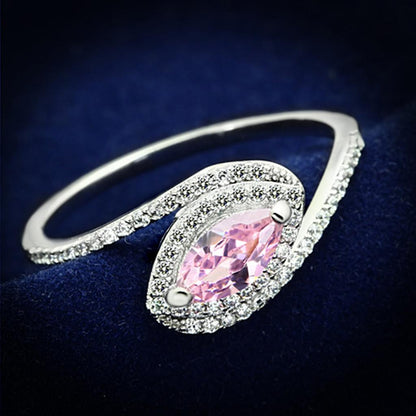 TS101 - Rhodium 925 Sterling Silver Ring with AAA Grade CZ  in Rose-0