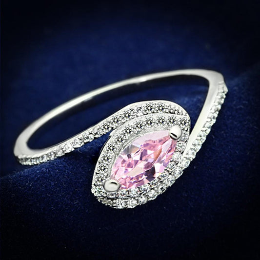 TS101 - Rhodium 925 Sterling Silver Ring with AAA Grade CZ  in Rose-0