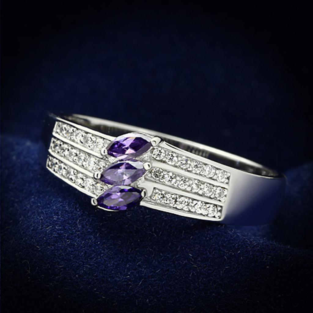 TS104 - Rhodium 925 Sterling Silver Ring with AAA Grade CZ  in Amethyst-0