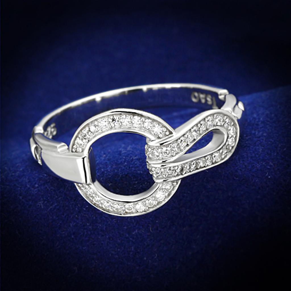 TS105 - Rhodium 925 Sterling Silver Ring with AAA Grade CZ  in Clear-0
