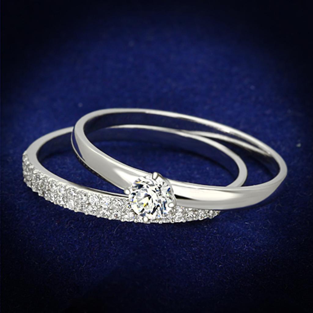 TS110 - Rhodium 925 Sterling Silver Ring with AAA Grade CZ  in Clear-0