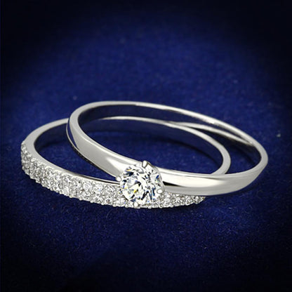 TS110 - Rhodium 925 Sterling Silver Ring with AAA Grade CZ  in Clear-0