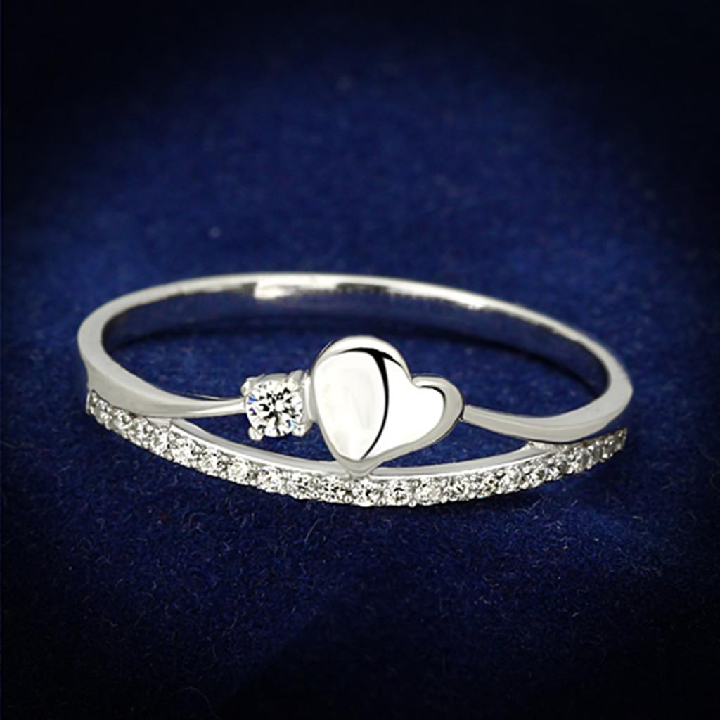 TS111 - Rhodium 925 Sterling Silver Ring with AAA Grade CZ  in Clear-0