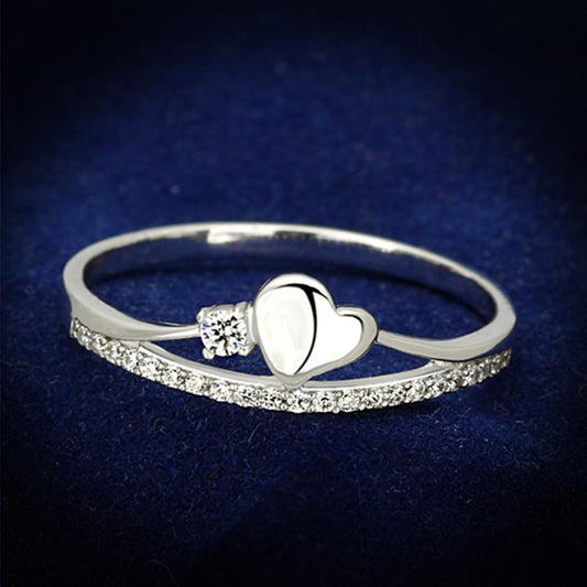 TS111 - Rhodium 925 Sterling Silver Ring with AAA Grade CZ  in Clear-0