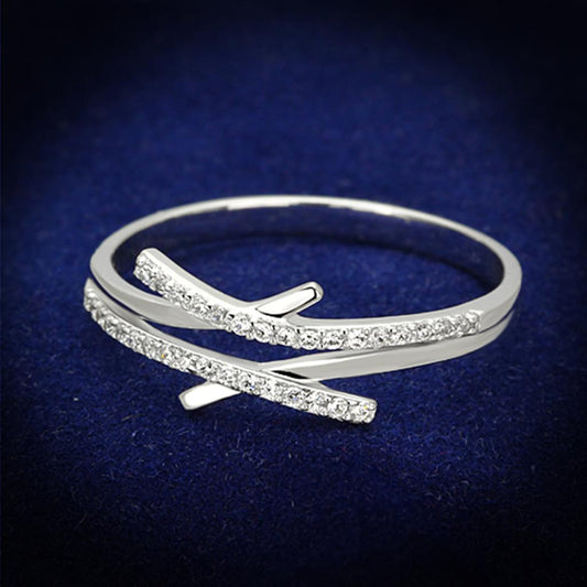 TS113 - Rhodium 925 Sterling Silver Ring with AAA Grade CZ  in Clear-0