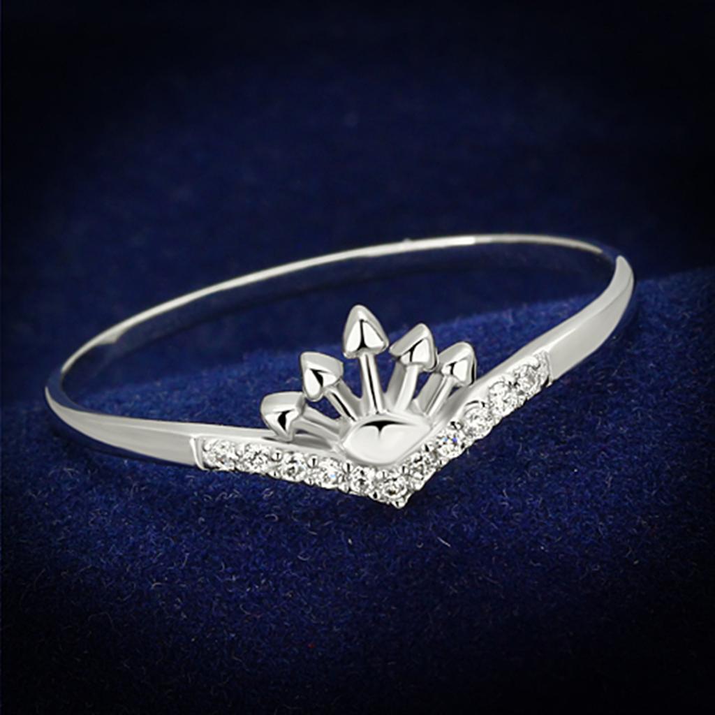 TS120 - Rhodium 925 Sterling Silver Ring with AAA Grade CZ  in Clear-0