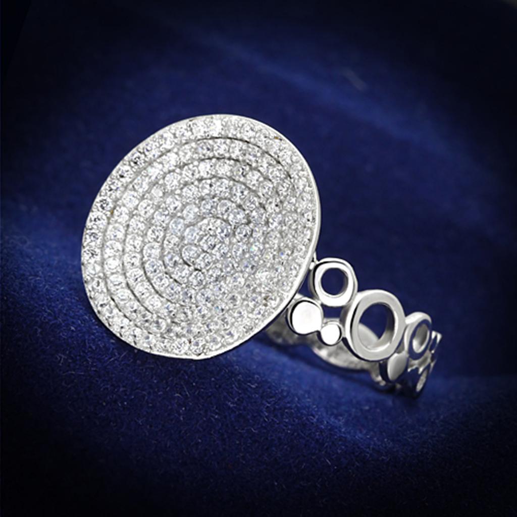 TS121 - Rhodium 925 Sterling Silver Ring with AAA Grade CZ  in Clear-0