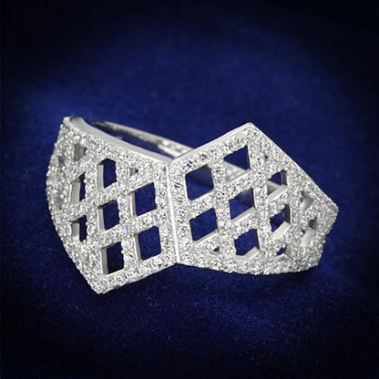 TS122 - Rhodium 925 Sterling Silver Ring with AAA Grade CZ  in Clear-0