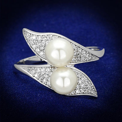 TS124 - Rhodium 925 Sterling Silver Ring with Synthetic Pearl in Citrine Yellow-0