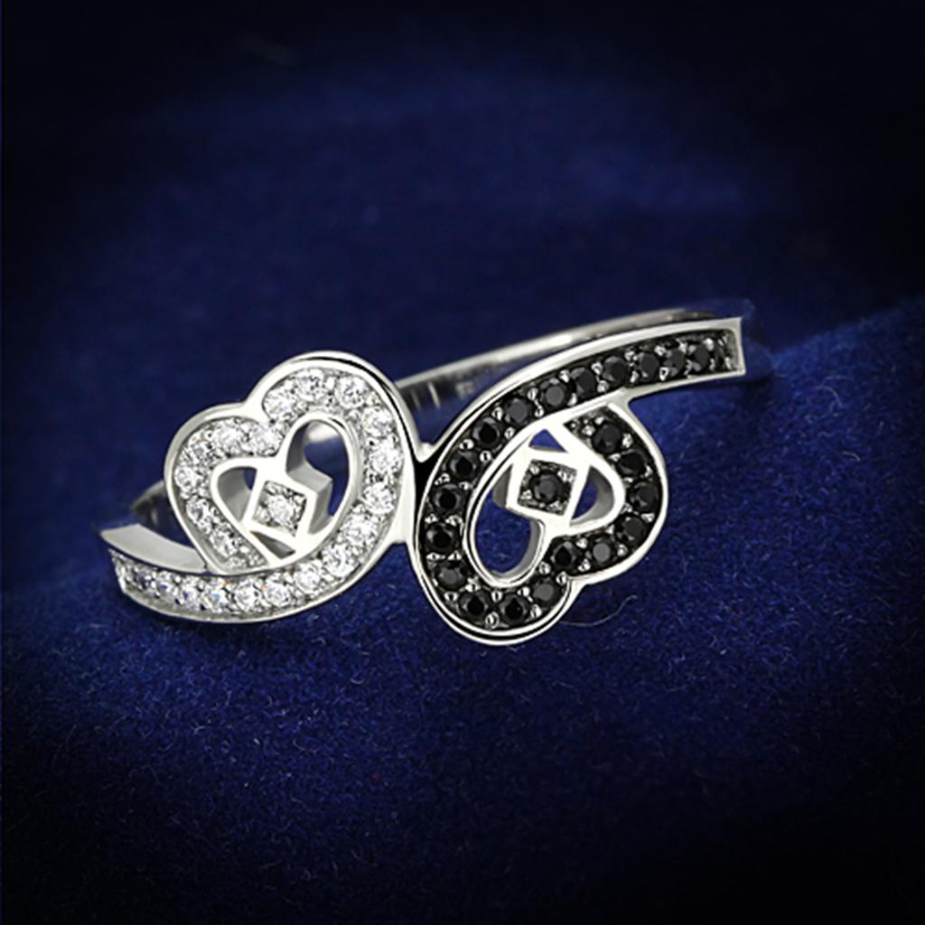 TS125 - Rhodium 925 Sterling Silver Ring with AAA Grade CZ  in Black Diamond-0