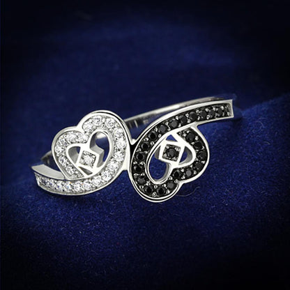 TS125 - Rhodium 925 Sterling Silver Ring with AAA Grade CZ  in Black Diamond-0