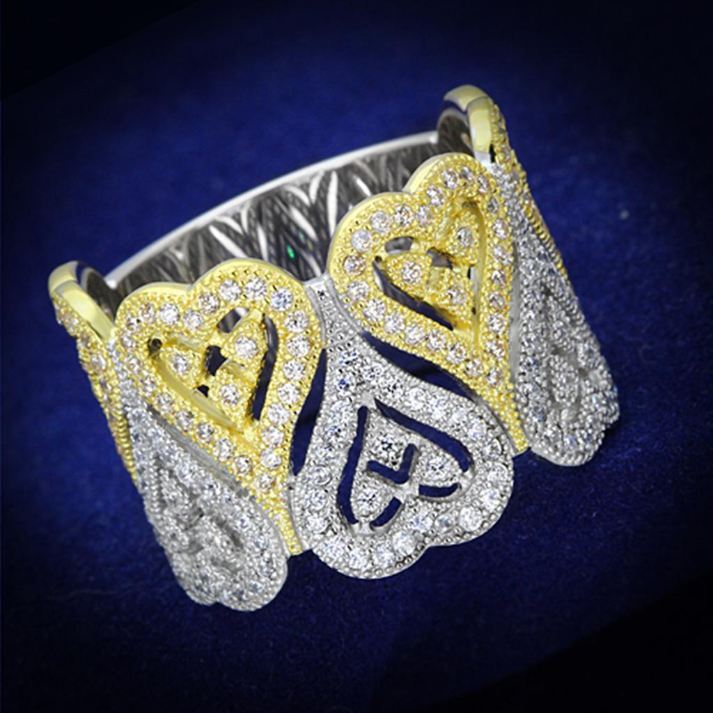 TS126 - Gold+Rhodium 925 Sterling Silver Ring with AAA Grade CZ  in Champagne-0