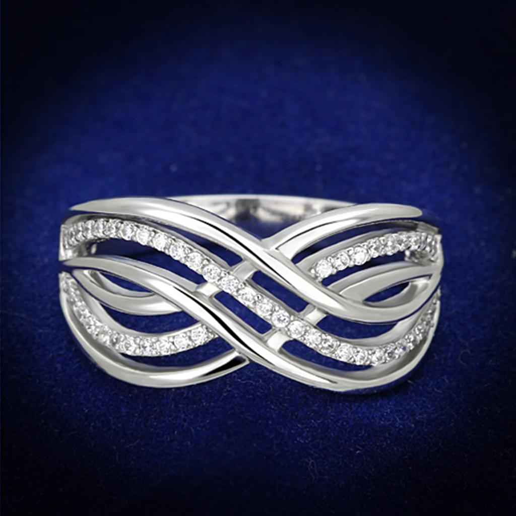 TS132 - Rhodium 925 Sterling Silver Ring with AAA Grade CZ  in Clear-0