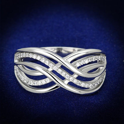 TS132 - Rhodium 925 Sterling Silver Ring with AAA Grade CZ  in Clear-0