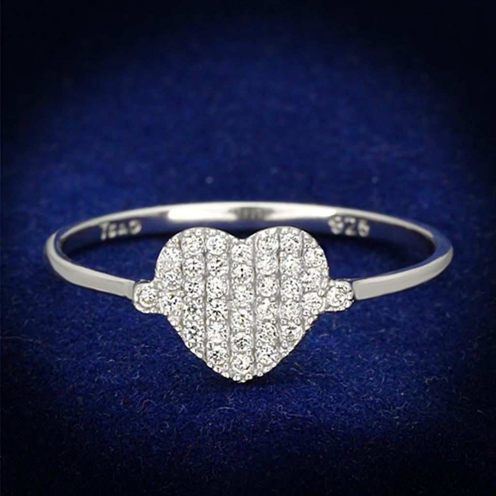 TS133 - Rhodium 925 Sterling Silver Ring with AAA Grade CZ  in Clear-0