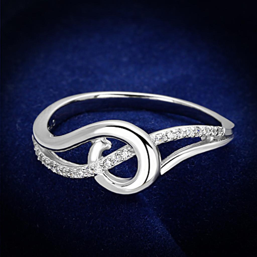 TS142 - Rhodium 925 Sterling Silver Ring with AAA Grade CZ  in Clear-0