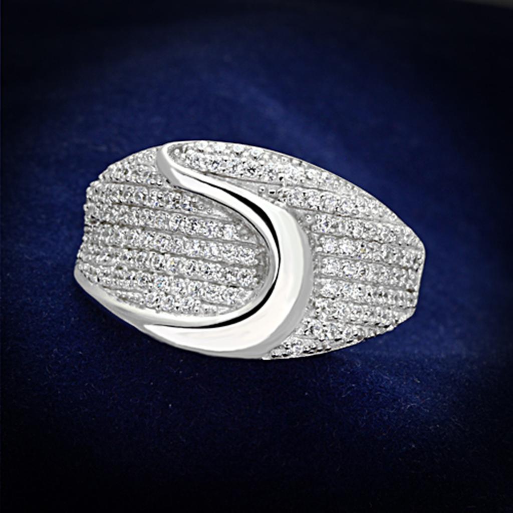 TS148 - Rhodium 925 Sterling Silver Ring with AAA Grade CZ  in Clear-0