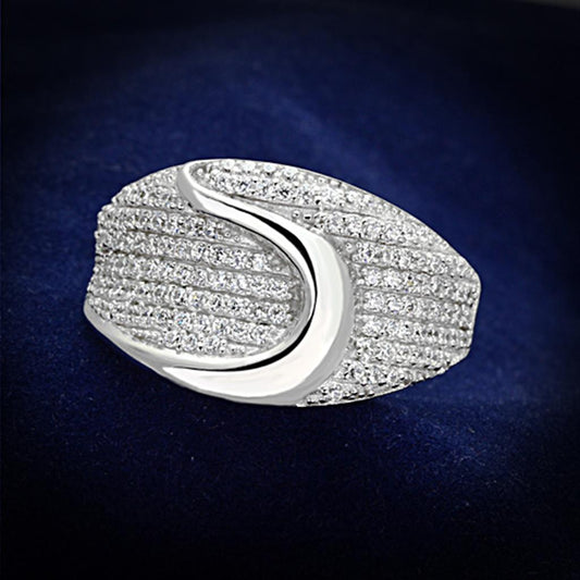 TS148 - Rhodium 925 Sterling Silver Ring with AAA Grade CZ  in Clear-0