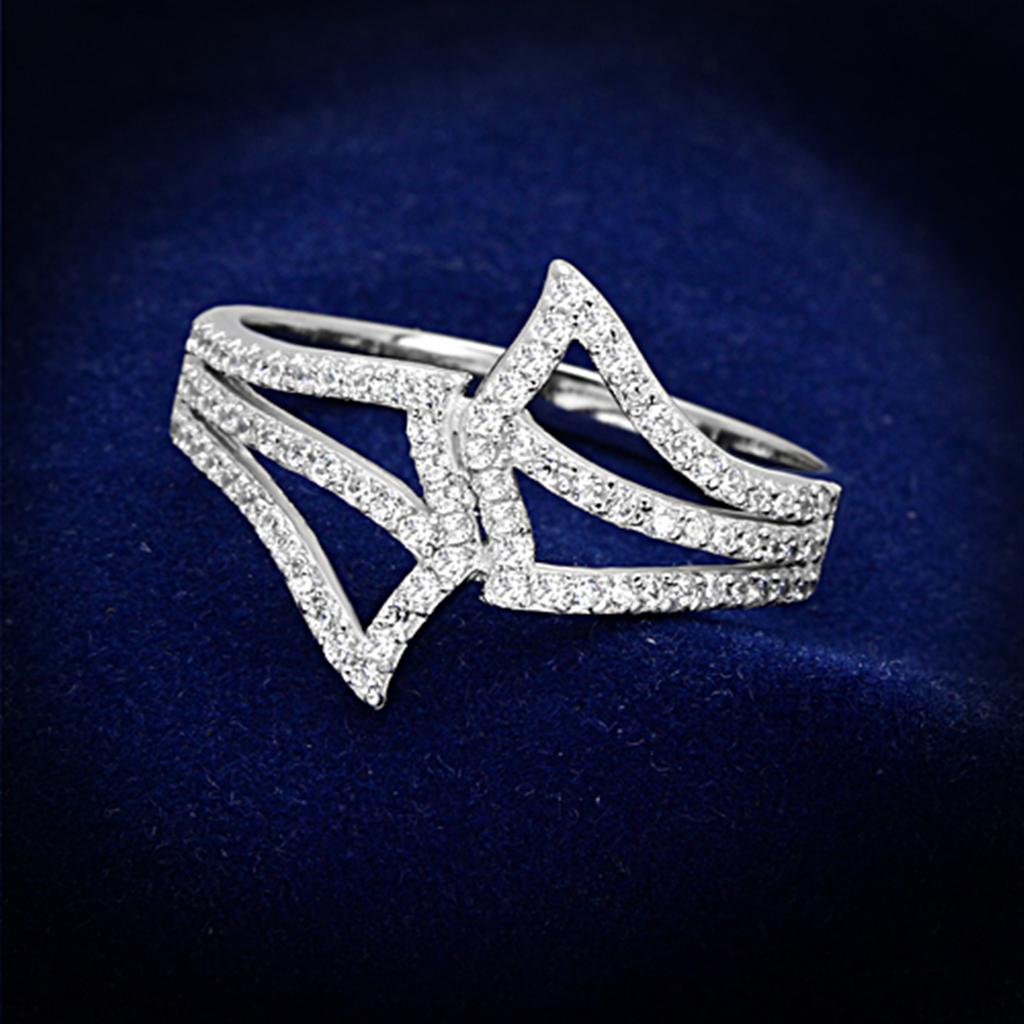 TS152 - Rhodium 925 Sterling Silver Ring with AAA Grade CZ  in Clear-0