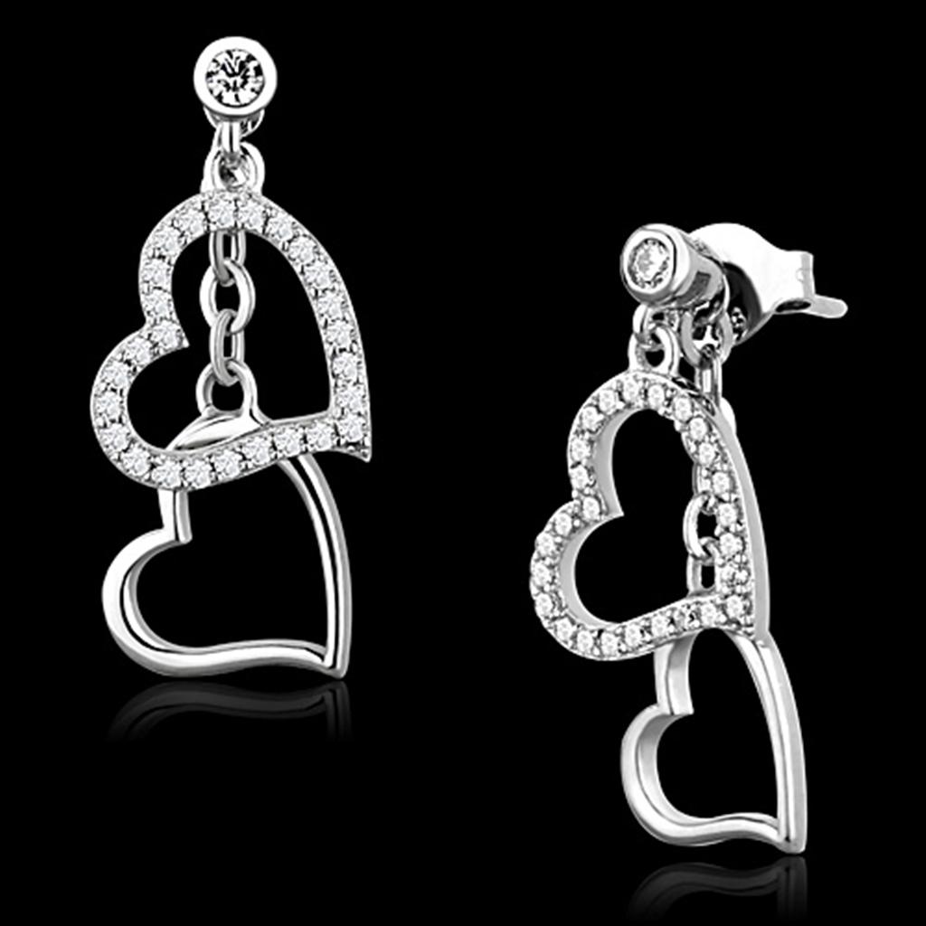 TS160 - Rhodium 925 Sterling Silver Earrings with AAA Grade CZ  in Clear-0