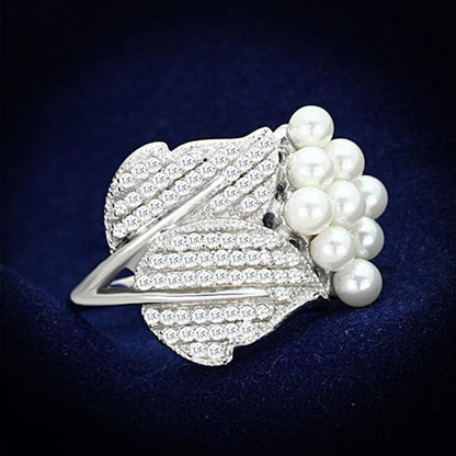 TS167 - Rhodium 925 Sterling Silver Ring with Synthetic Pearl in White-0