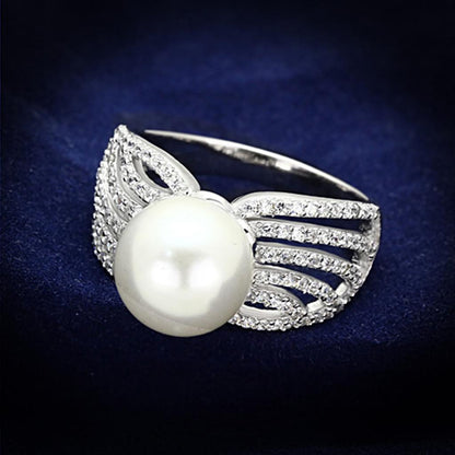 TS169 - Rhodium 925 Sterling Silver Ring with Synthetic Pearl in White-0