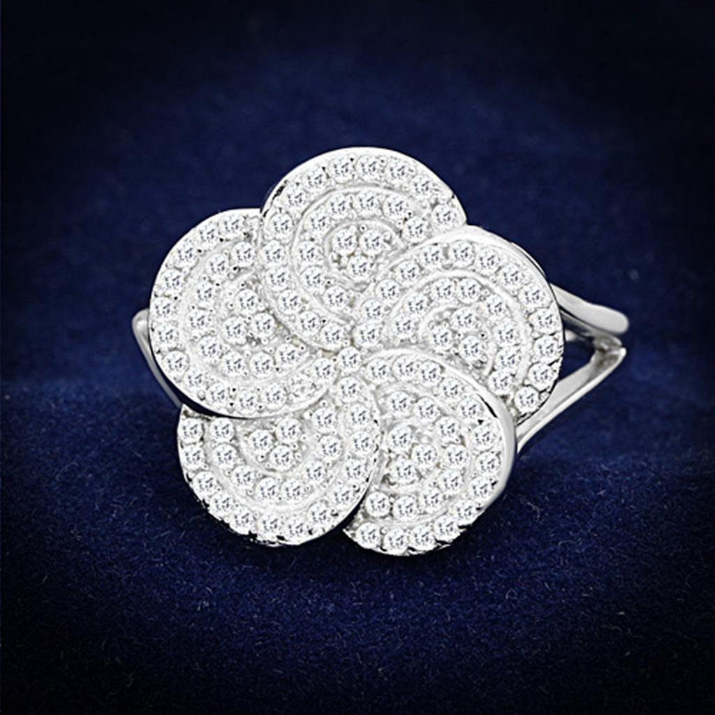 TS171 - Rhodium 925 Sterling Silver Ring with AAA Grade CZ  in Clear-0