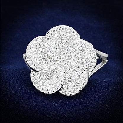 TS171 - Rhodium 925 Sterling Silver Ring with AAA Grade CZ  in Clear-0