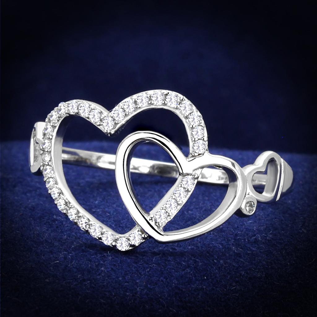 TS193 - Rhodium 925 Sterling Silver Ring with AAA Grade CZ  in Clear-0