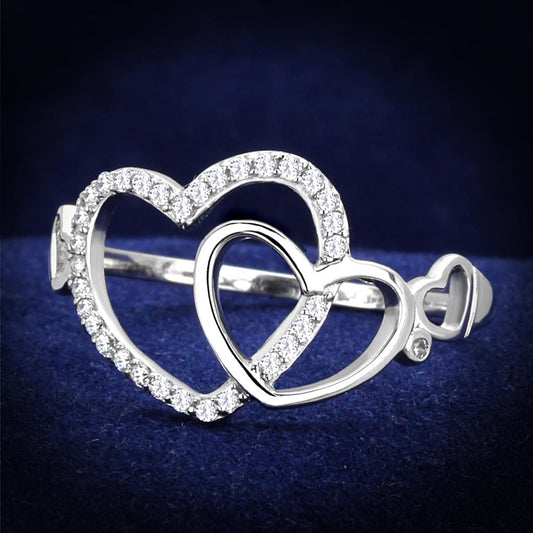 TS193 - Rhodium 925 Sterling Silver Ring with AAA Grade CZ  in Clear-0