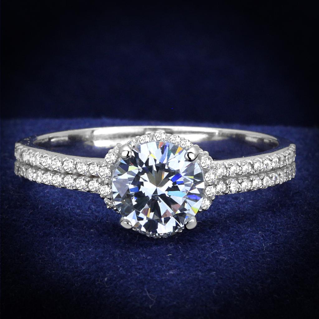 TS197 - Rhodium 925 Sterling Silver Ring with AAA Grade CZ  in Clear-0