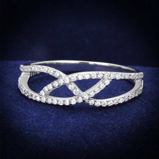 TS201 - Rhodium 925 Sterling Silver Ring with AAA Grade CZ  in Clear-0