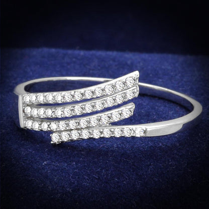 TS203 - Rhodium 925 Sterling Silver Ring with AAA Grade CZ  in Clear-0