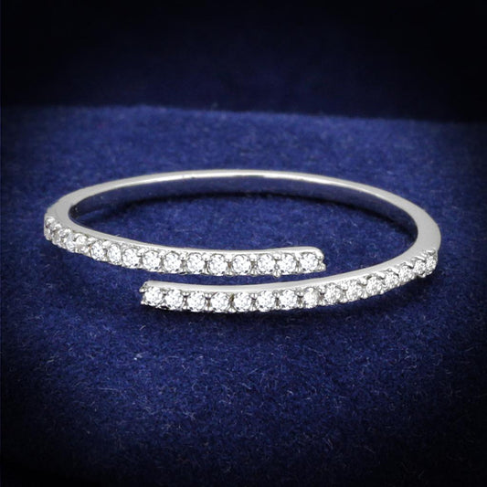 TS204 - Rhodium 925 Sterling Silver Ring with AAA Grade CZ  in Clear-0