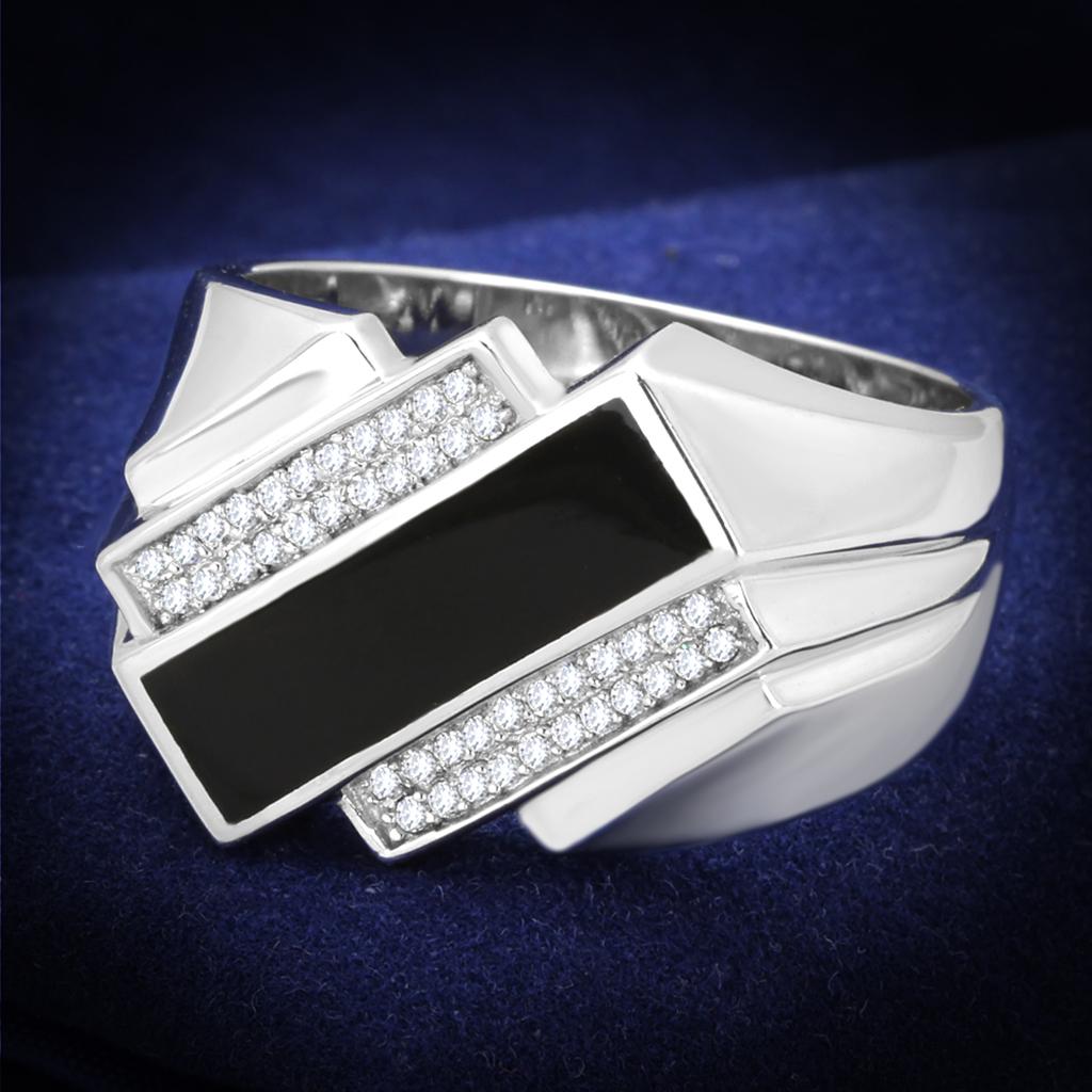 TS218 - Rhodium 925 Sterling Silver Ring with AAA Grade CZ  in Clear-0