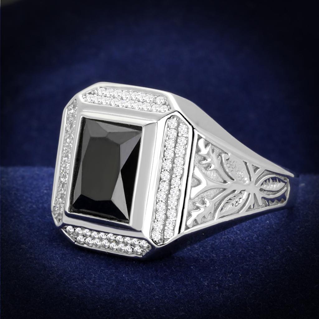 TS224 - Rhodium 925 Sterling Silver Ring with AAA Grade CZ  in Black Diamond-0