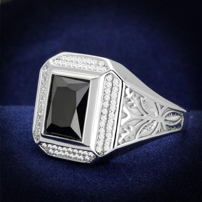 TS224 - Rhodium 925 Sterling Silver Ring with AAA Grade CZ  in Black Diamond-0