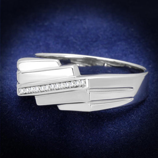 TS232 - Rhodium 925 Sterling Silver Ring with AAA Grade CZ  in Clear-0