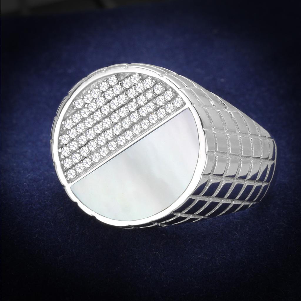 TS233 - Rhodium 925 Sterling Silver Ring with Precious Stone Conch in Aurora Borealis (Rainbow Effect)-0