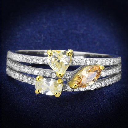 TS250 - Reverse Two-Tone 925 Sterling Silver Ring with AAA Grade CZ  in Multi Color-0