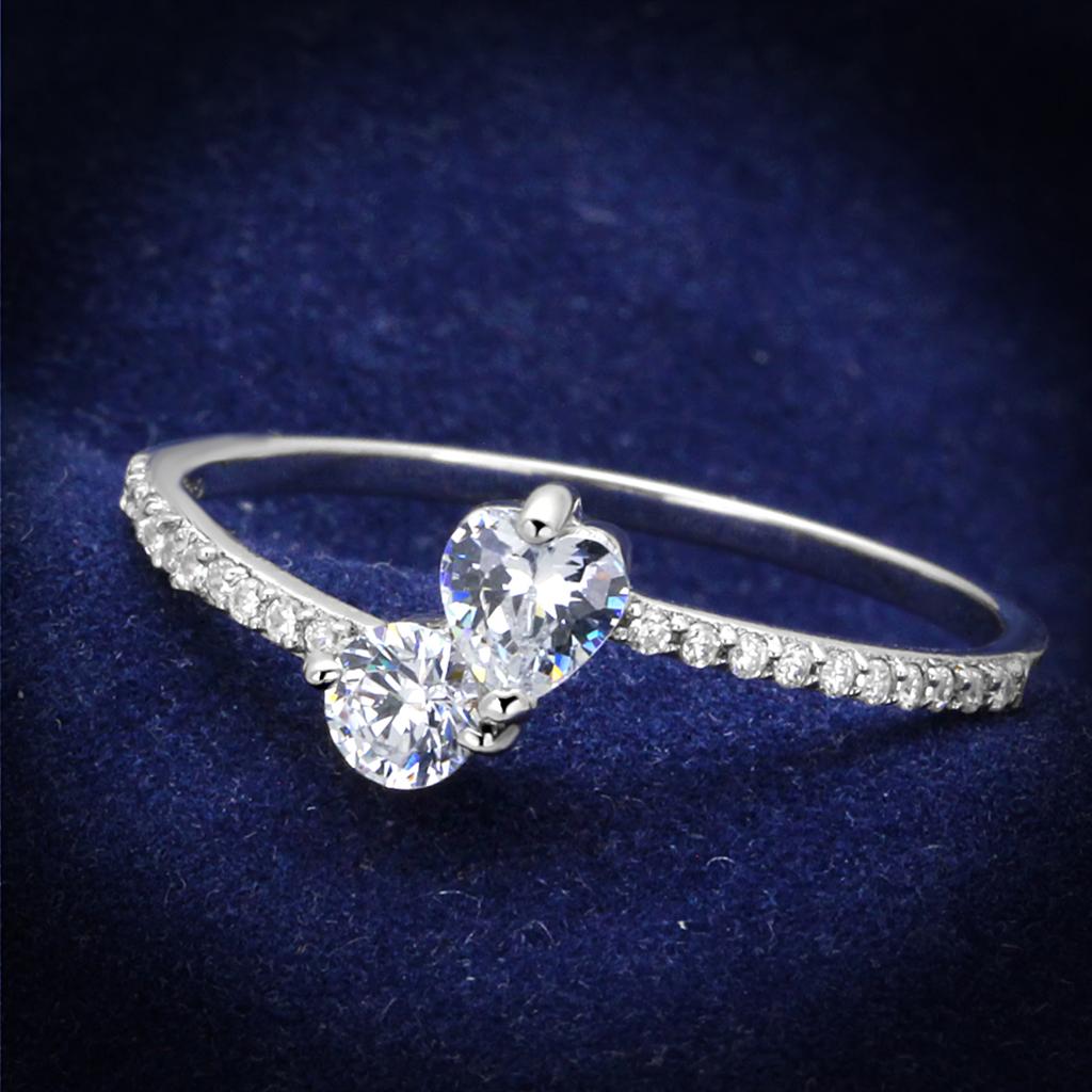 TS258 - Rhodium 925 Sterling Silver Ring with AAA Grade CZ  in Clear-0
