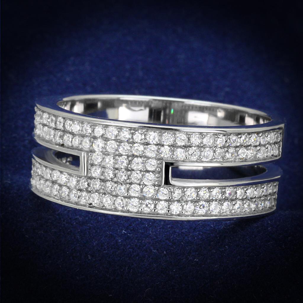 TS273 - Rhodium 925 Sterling Silver Ring with AAA Grade CZ  in Clear-0