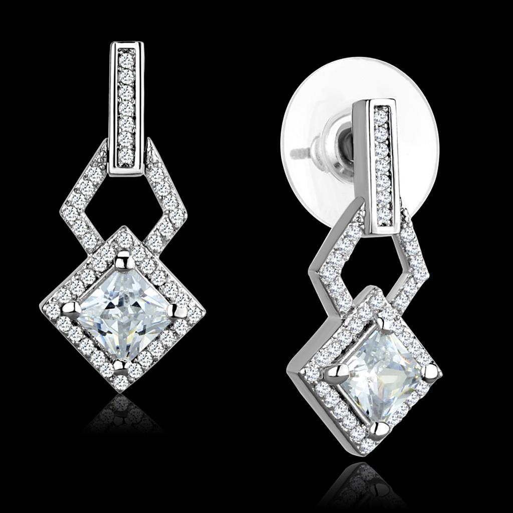 TS291 - Rhodium 925 Sterling Silver Earrings with AAA Grade CZ  in Clear-0