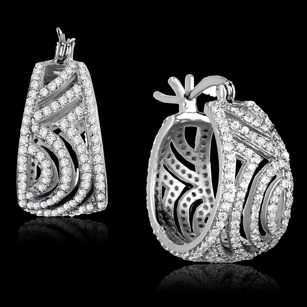 TS296 - Rhodium 925 Sterling Silver Earrings with AAA Grade CZ  in Clear-0