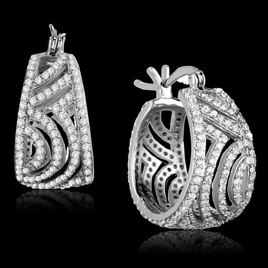 TS296 - Rhodium 925 Sterling Silver Earrings with AAA Grade CZ  in Clear-0