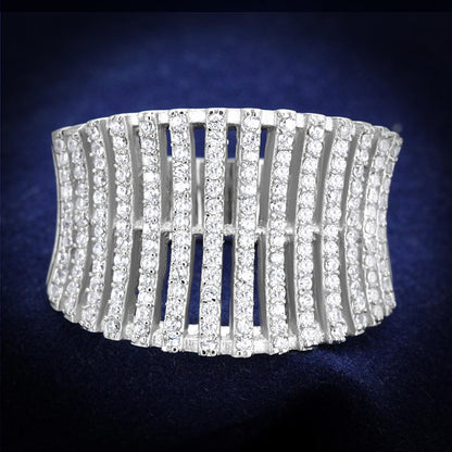 TS302 - Rhodium 925 Sterling Silver Ring with AAA Grade CZ  in Clear-0