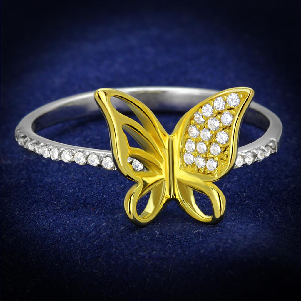 TS312 - Reverse Two-Tone 925 Sterling Silver Ring with AAA Grade CZ  in Clear-0