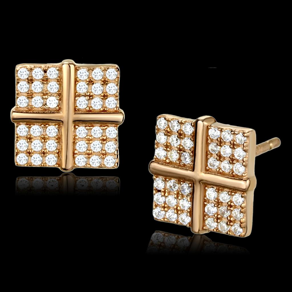 TS322 - Rose Gold 925 Sterling Silver Earrings with AAA Grade CZ  in Clear-0